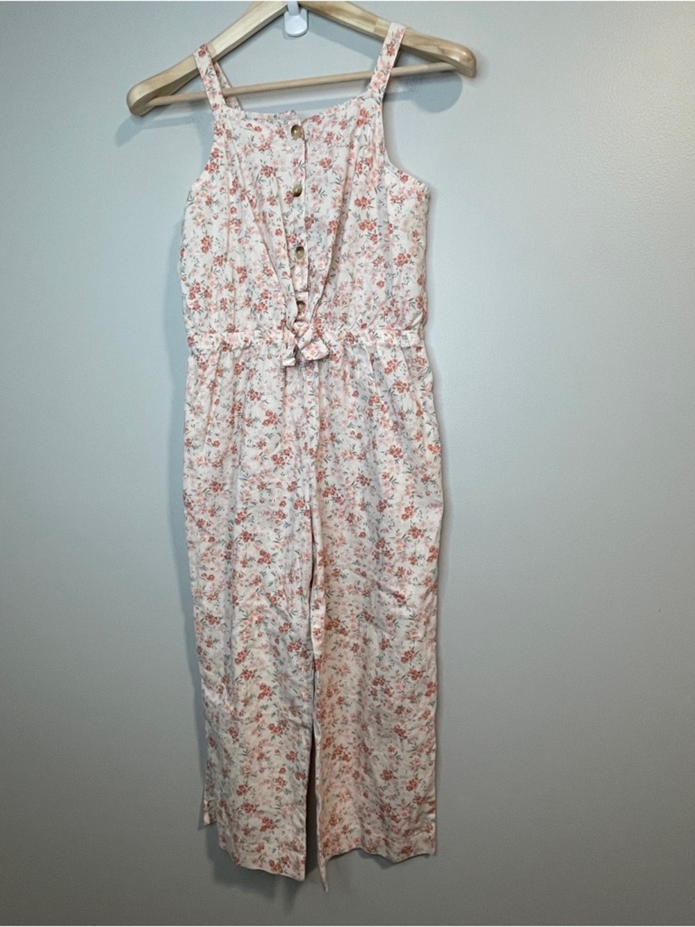 OshKosh B'gosh Linen blend White Floral Tie-Front Romper with Pink Accents